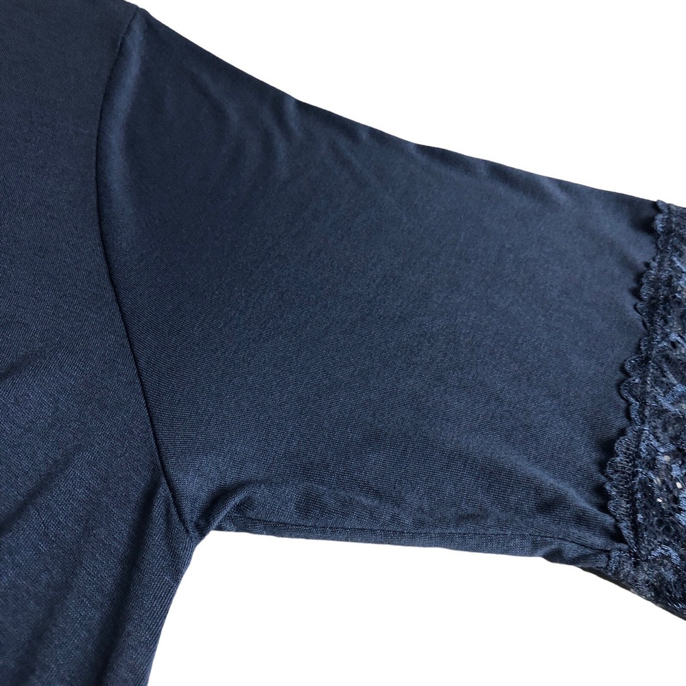 Beyond Capri Tunic Top Womens OS Blue Oversized Lace Hem Lagenlook Boho Italy - Picture 9 of 16